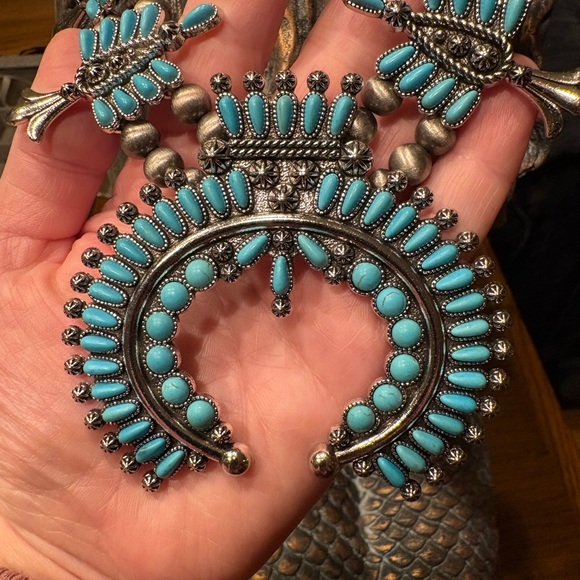 Turquoise and Silver Statement Necklace - Picture 3 of 6